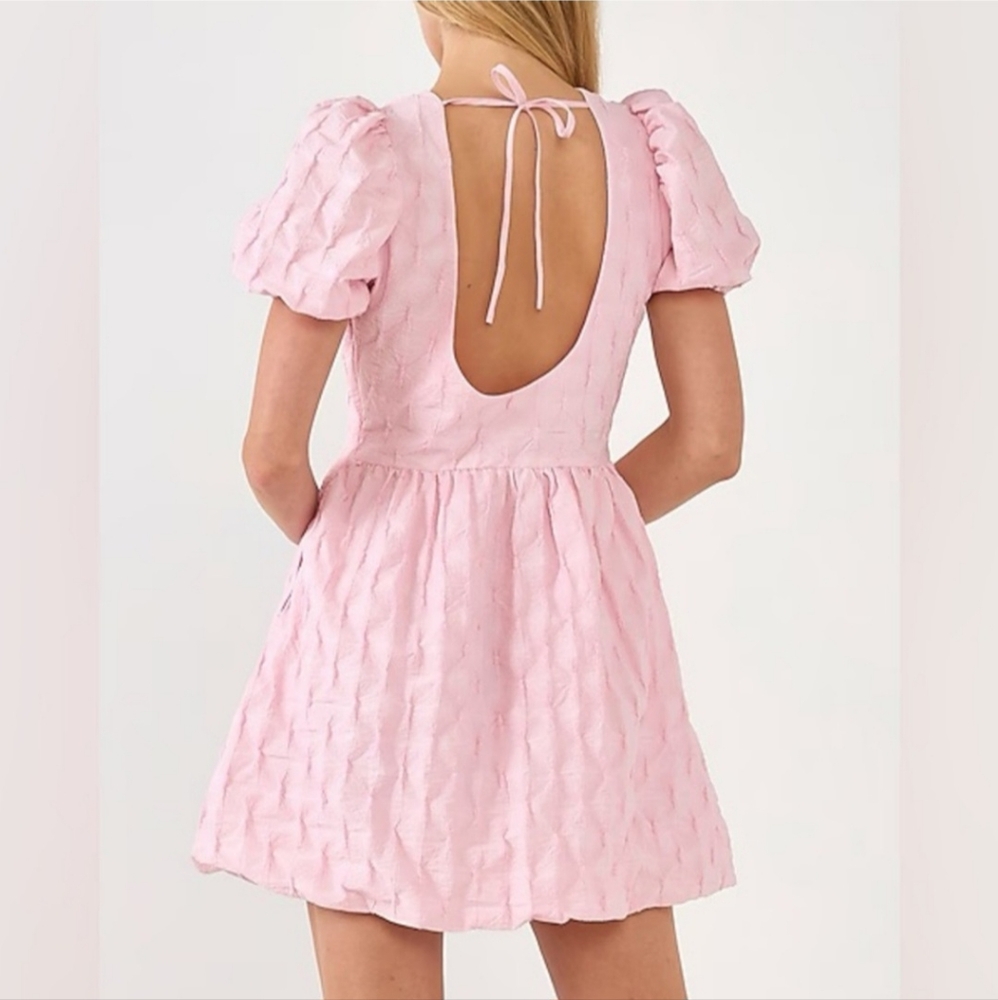 English Factory Pink Textured Balloon Mini Dress - Picture 3 of 15
